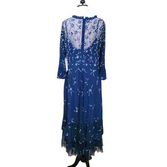 Mac Duggal 9263 Ocean Blue Navy Embellished Flutter Sleeve High Neck Gown 16W - Picture 7 of 9